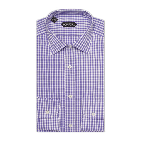 TOM FORD Purple Checkered Cotton Dress Shirt EU 39 NEW US 15.5 Slim Fit