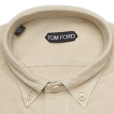 TOM FORD Solid Beige Cotton Button-Down Military Casual Shirt 39 NEW US 15.5