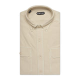 TOM FORD Solid Beige Cotton Button-Down Military Casual Shirt 39 NEW US 15.5