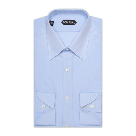 TOM FORD Solid Blue Cotton Poplin Classic Collar Dress Shirt  44 NEW 17.5 Slim