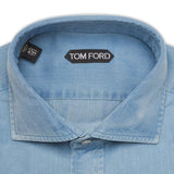 TOM FORD Solid Blue Denim Cotton Casual Shirt NEW Slim Fit