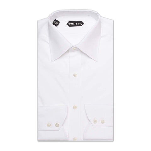 TOM FORD Solid White Cotton Poplin Barrel Cuff Classic Dress Shirt NEW Slim Fit