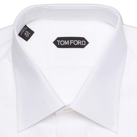 TOM FORD Solid White Cotton Poplin French Cuff Bib Evening Dress Shirt NEW Slim