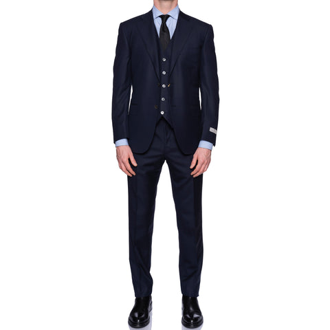 CANALI 1934 Solid Navy Blue Wool-Silk 3 Piece Suit US 44 NEW EU 54 2019-20