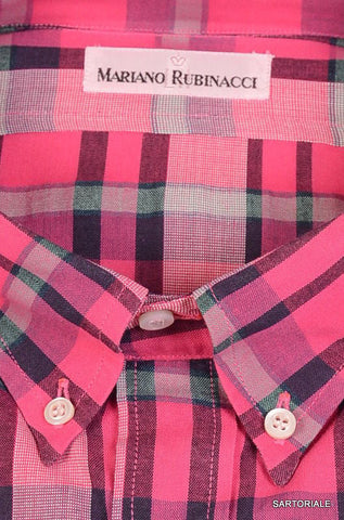 RUBINACCI Napoli Pink Plaid Cotton Button-Down Casual Shirt NEW Regular FIt - SARTORIALE - 2