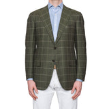 CESARE ATTOLINI Napoli Green Windowpane Wool Silk Linen Blazer Jacket 50 NEW 40